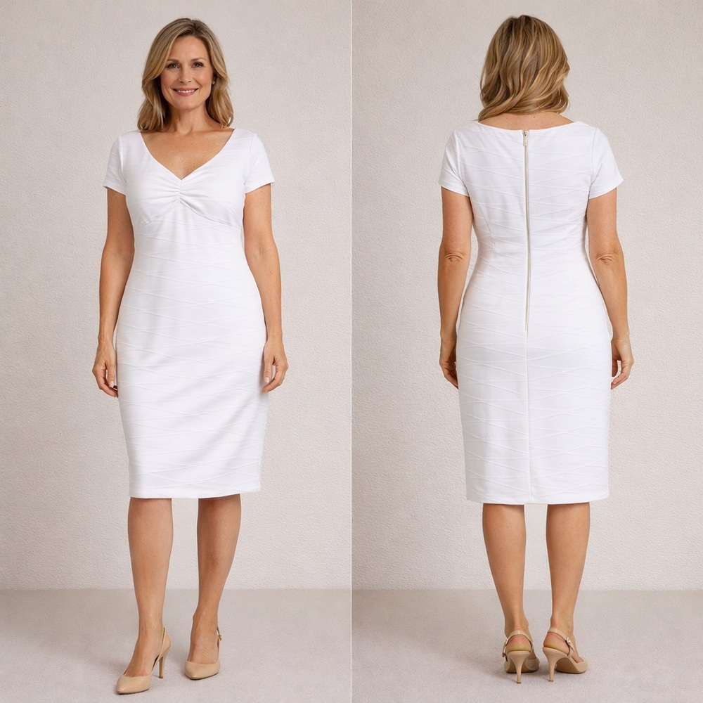 PREMIER AMOUR Women’s White Midi Dress Easter Sunday Dress Party Work Size 10
